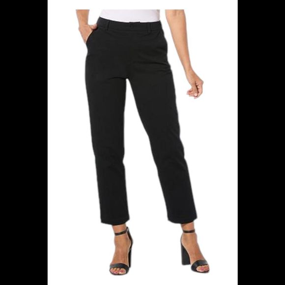 Lacey Chabert Stretch Woven Twill Ankle Pant Black - Petite - Picture 1 of 1